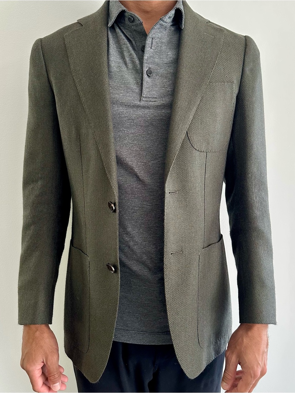 Suitsupply Olive Textured Two-Button Patch-Pocket Blazer